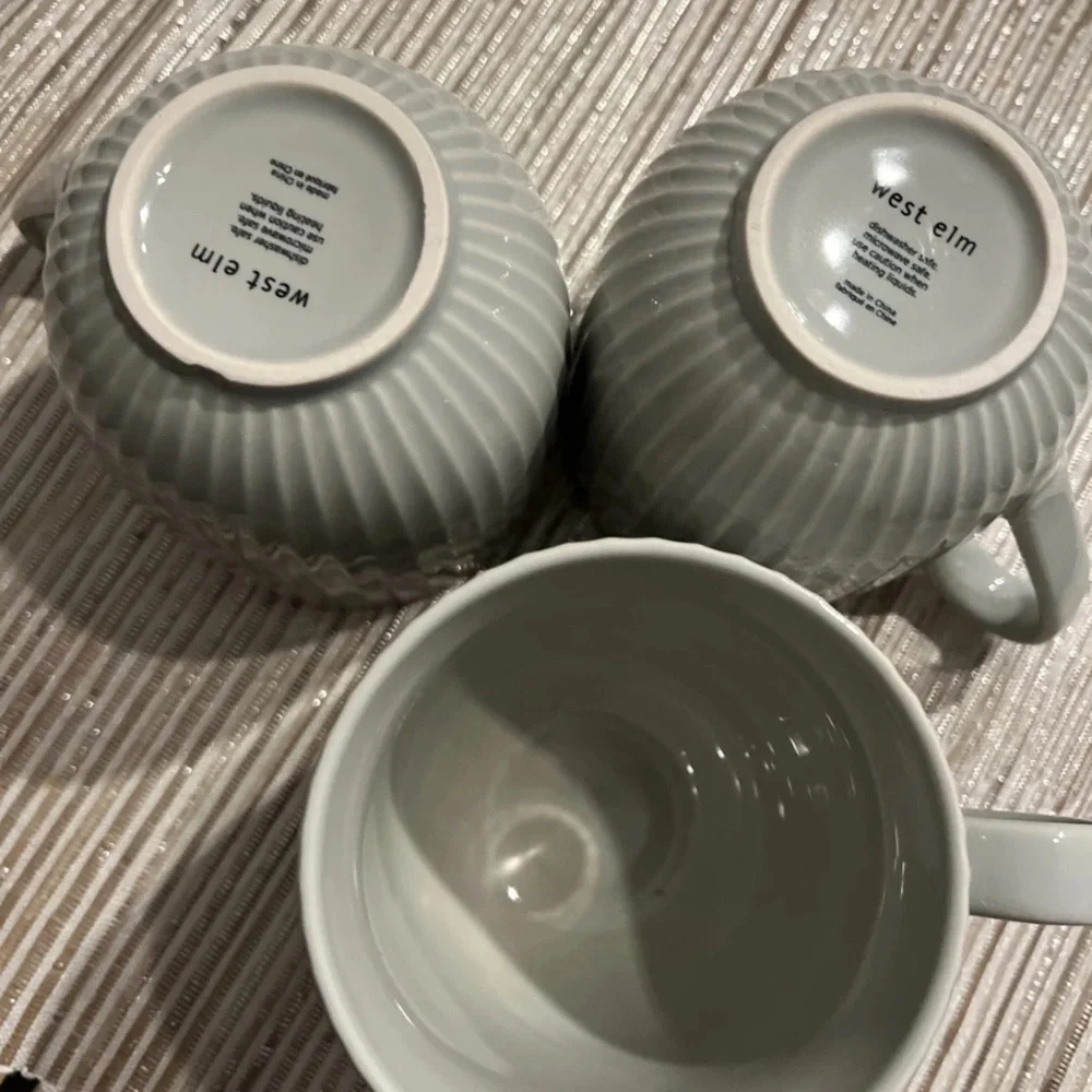 West Elm Textured Mug Gray Lines  Cloud Set of 3 Mugs